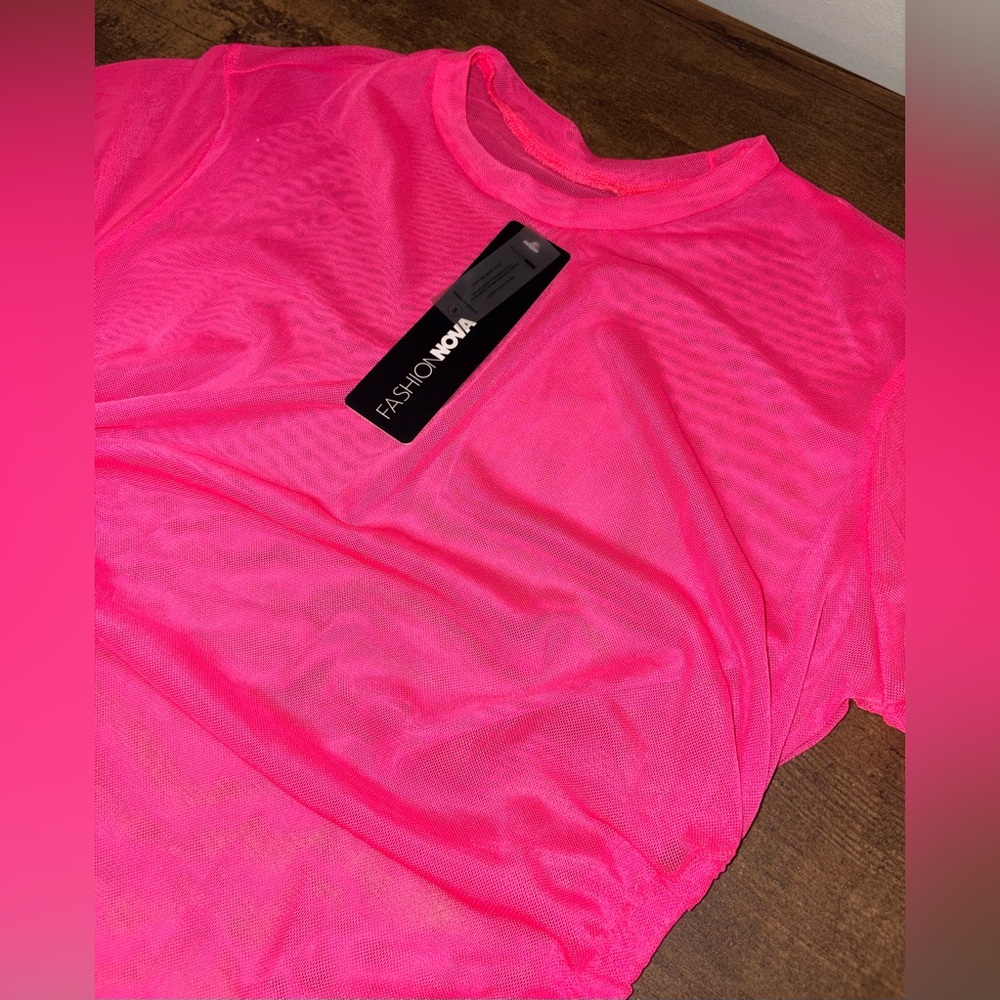 Fashion Nova HOT Pink Shirt Sleeve Mesh Top - Picture 4 of 8